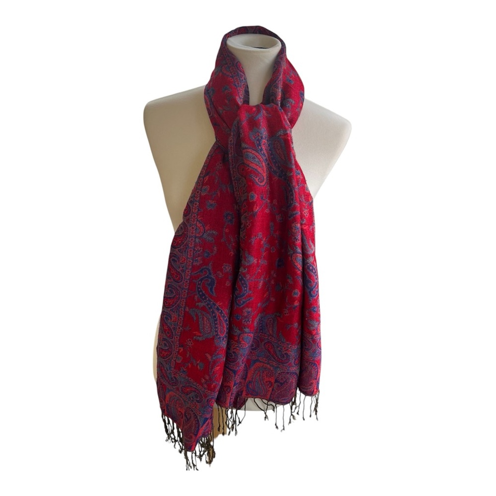 Paskmina Red Paisley Women's Scarf Shaw Lightweight Fashion Accessory